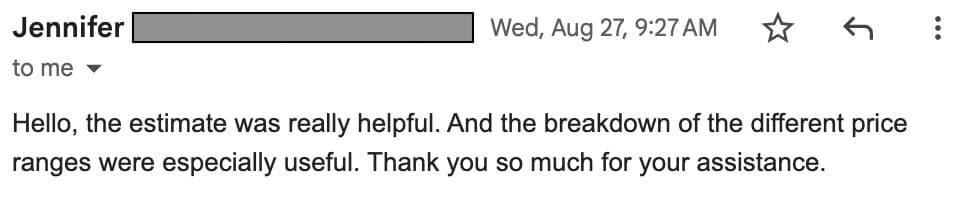 Customer feedback about detailed breakdown