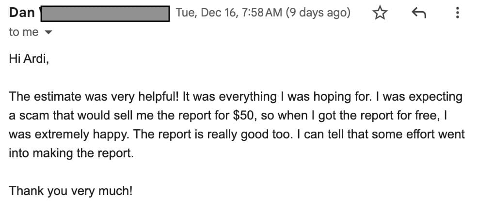 Customer testimonial about clarity and understanding repair costs